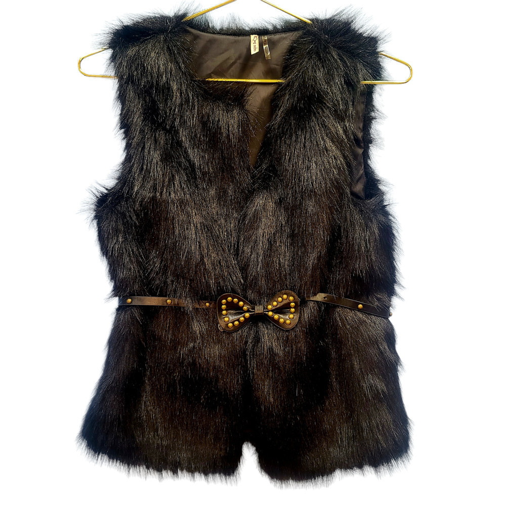 NWT Entro Faux Fur Vest Black size Small